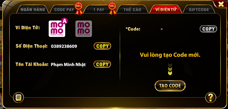 Cách 1: Nạp tiền Go88 qua ngân hàng