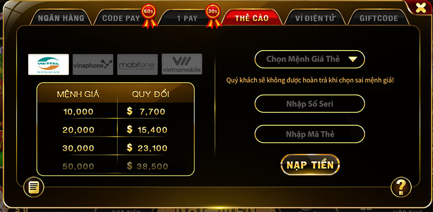 Cách 2: Nạp tiền Go88 bằng Momo